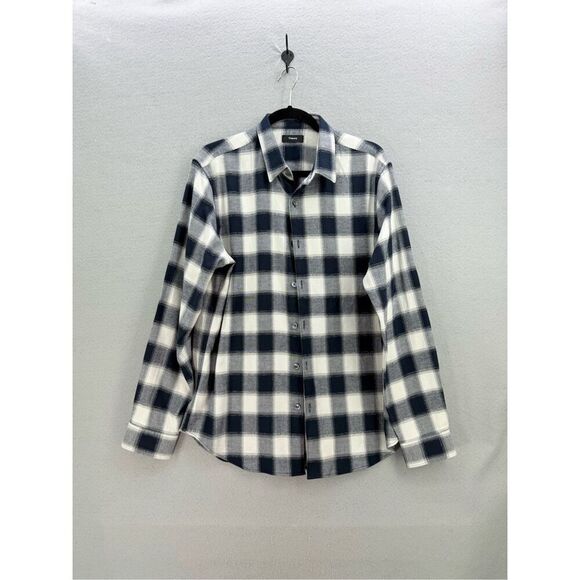 Theory Mens Blue White Check Flannel Long Sleeve Button Up Shirt Size Large - Picture 7 of 7
